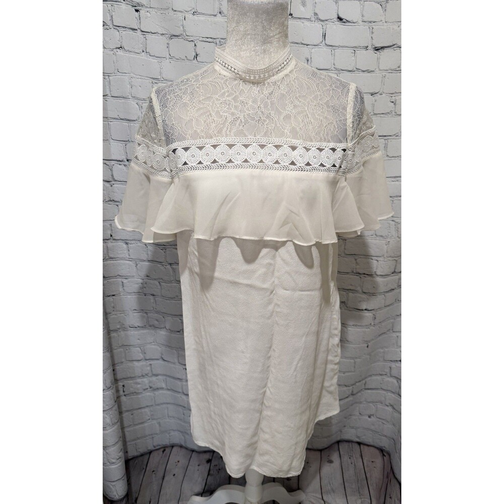 Express Lace White Lace Top Ruffle Rayon Blend Dress Size Small